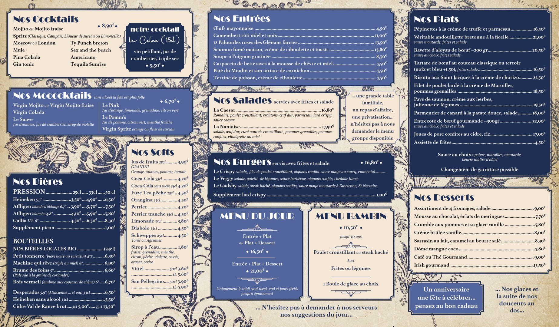 Carte du restaurant
